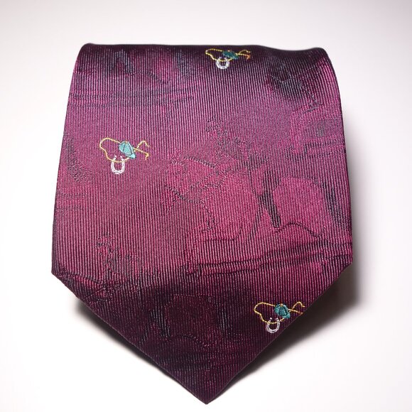 Vintage Ralph Lauren Equestrian Embroidered Silk Tie Hand Made In USA